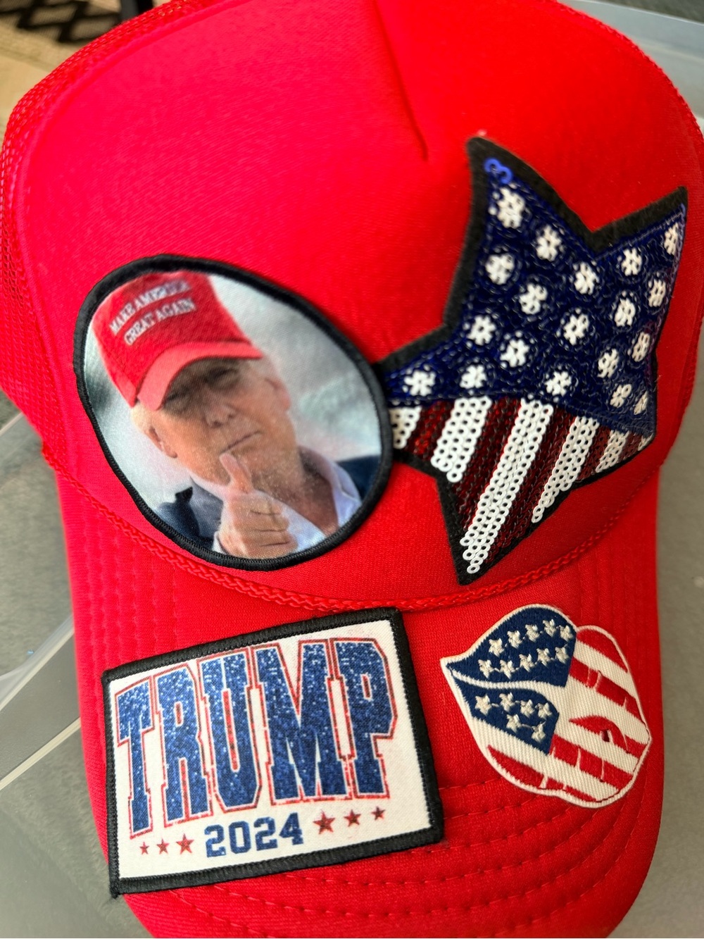 Red Patchwork Patriotic Baseball Cap